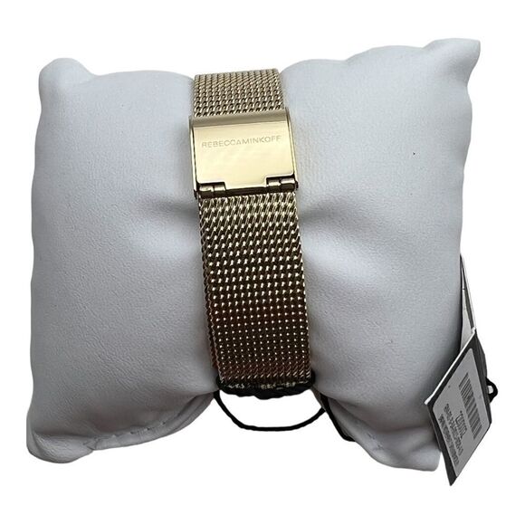 Rebecca Minkoff Gold-Tone Major Watch Mesh Studded Strap Black Dial New main image 5